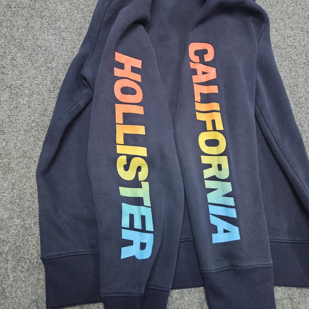 Hollister Hoodie Mens Large Navy Blue Rainbow Sleeve Graphic California Pullover - Picture 4 of 9